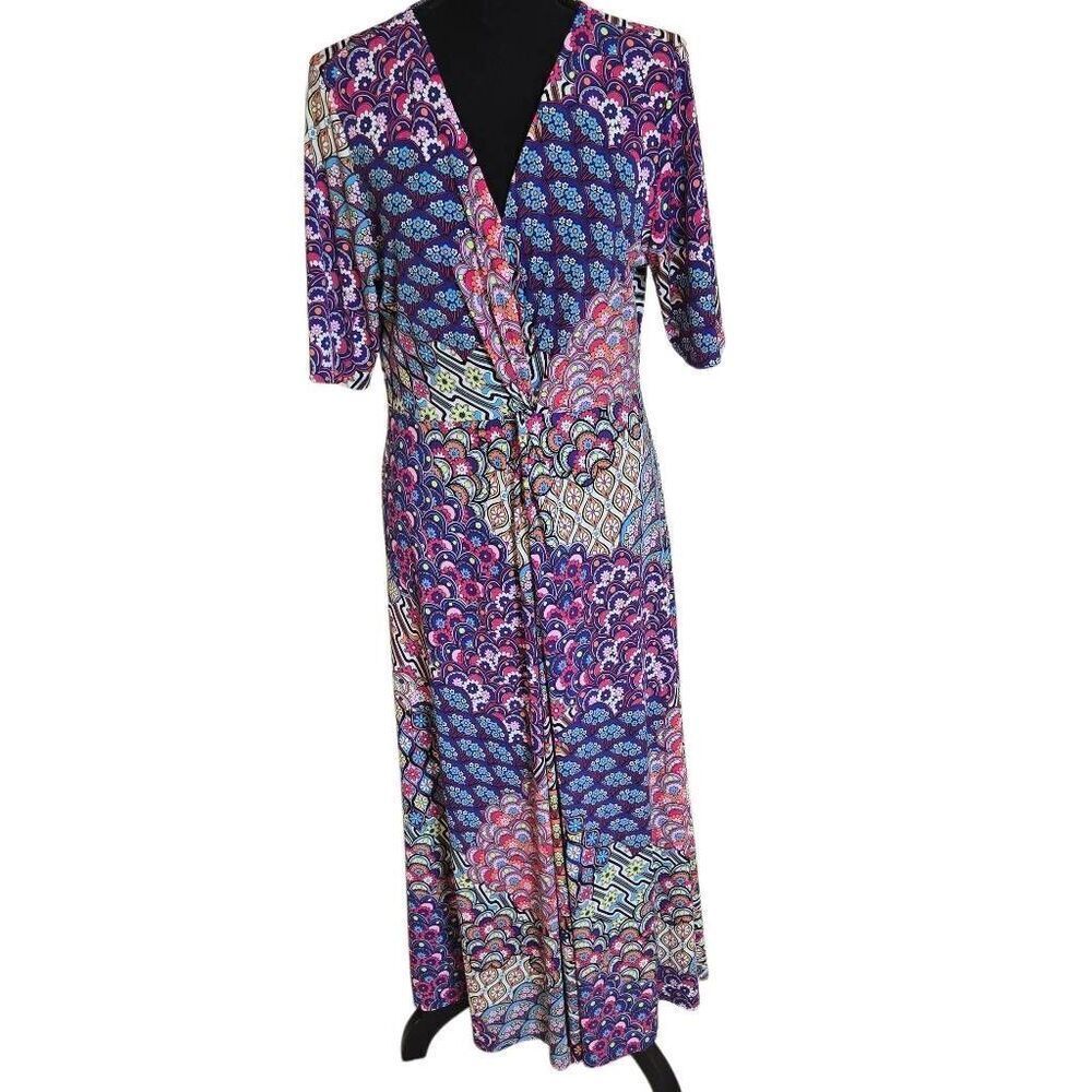 MSK Womens Mixed Color Print Twist Front Midi Dress Size Large